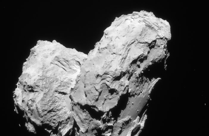 Two comets collided at low speed in the early Solar System to give rise to the distinctive ‘rubber duck’ shape of Comet 67P/Churyumov–Gerasimenko.