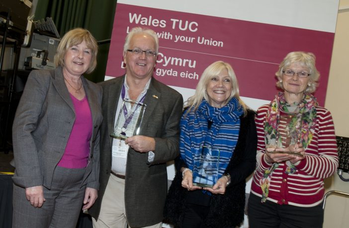 (from left to right) Julie Cook from Wales TUC with Kevin Pascoe, Jos Andrews and Ruth Brooks from The Open University in Wales