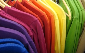 Clothes rail of coloured T-shirts