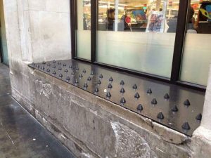 Spikes to deter the homeless