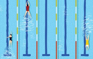 Illustration of training swimmers in a swimming pool