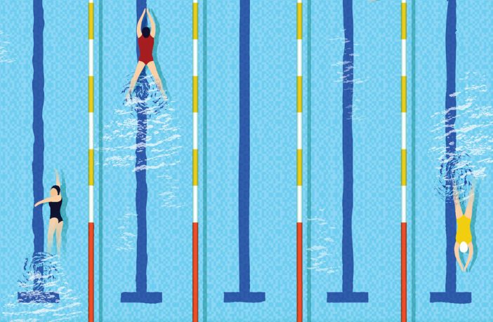 Illustration of training swimmers in a swimming pool