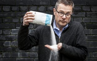 Hugh Fearnley-Whittingstall pouring sugar