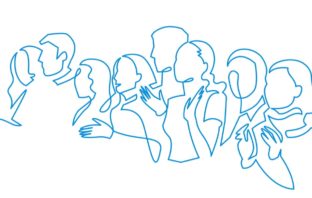 Group of people continuous one line vector drawing